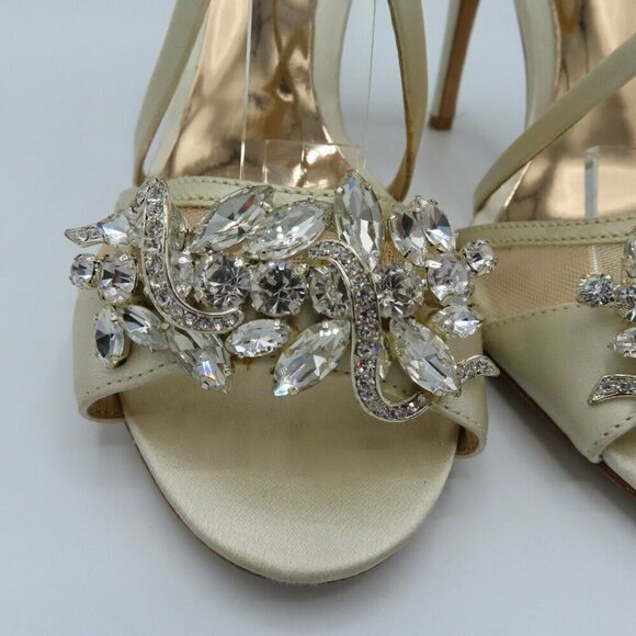 Badgley Mischka Womens 6 Ivory Rhinestone Prom Wedding Strappy Open Toe Heels - Picture 2 of 11